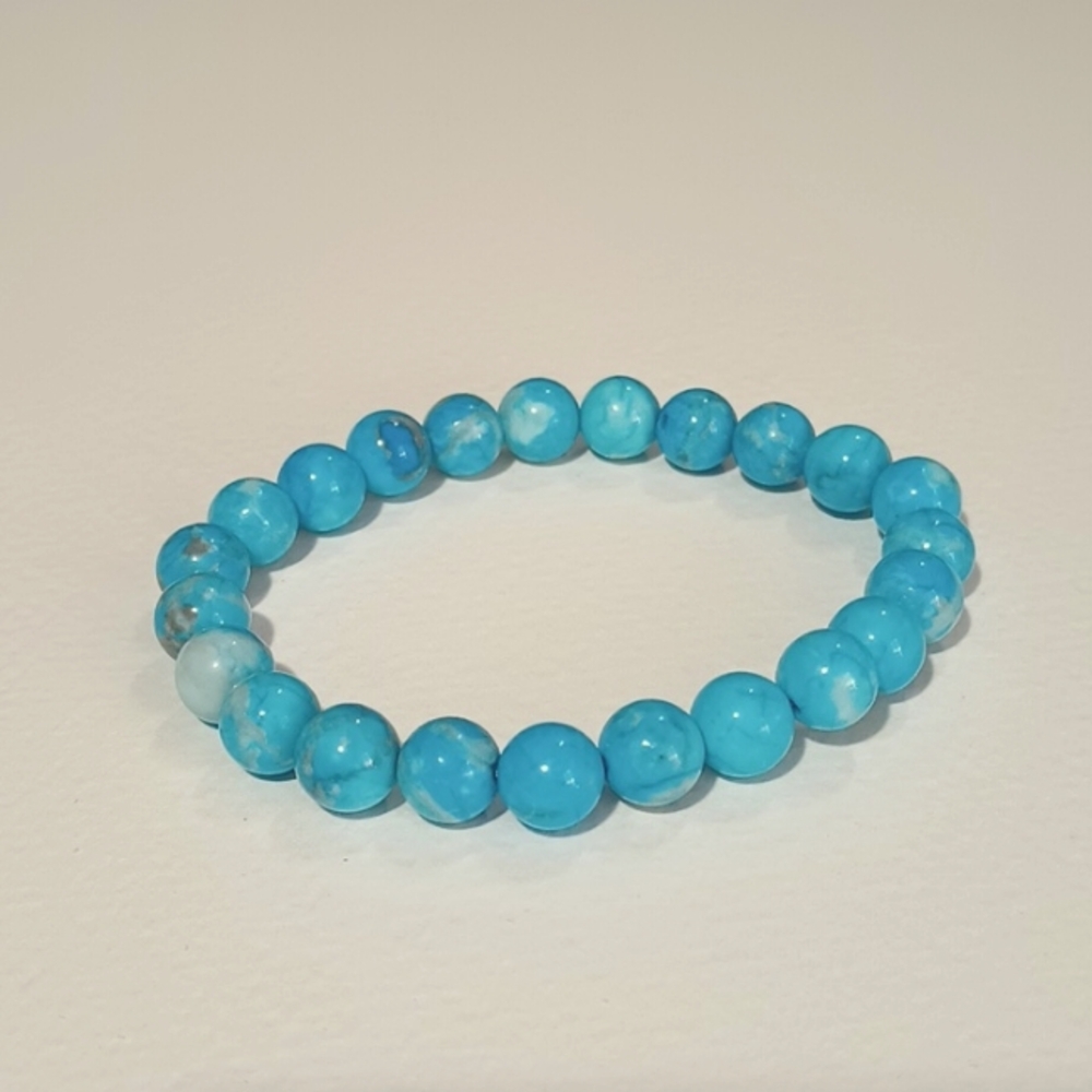 3/$15 Chalk Turquoise Stretch Bracelet 6" Round 7mm Dyed Stabilized Beads 6426CK
